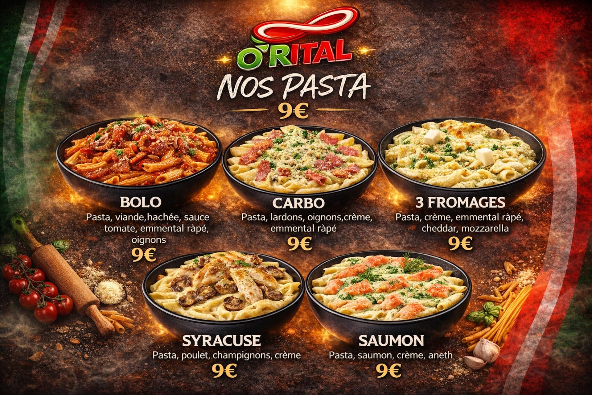 Planche du menu O'Rital chez Docteur Burger à Mulhouse